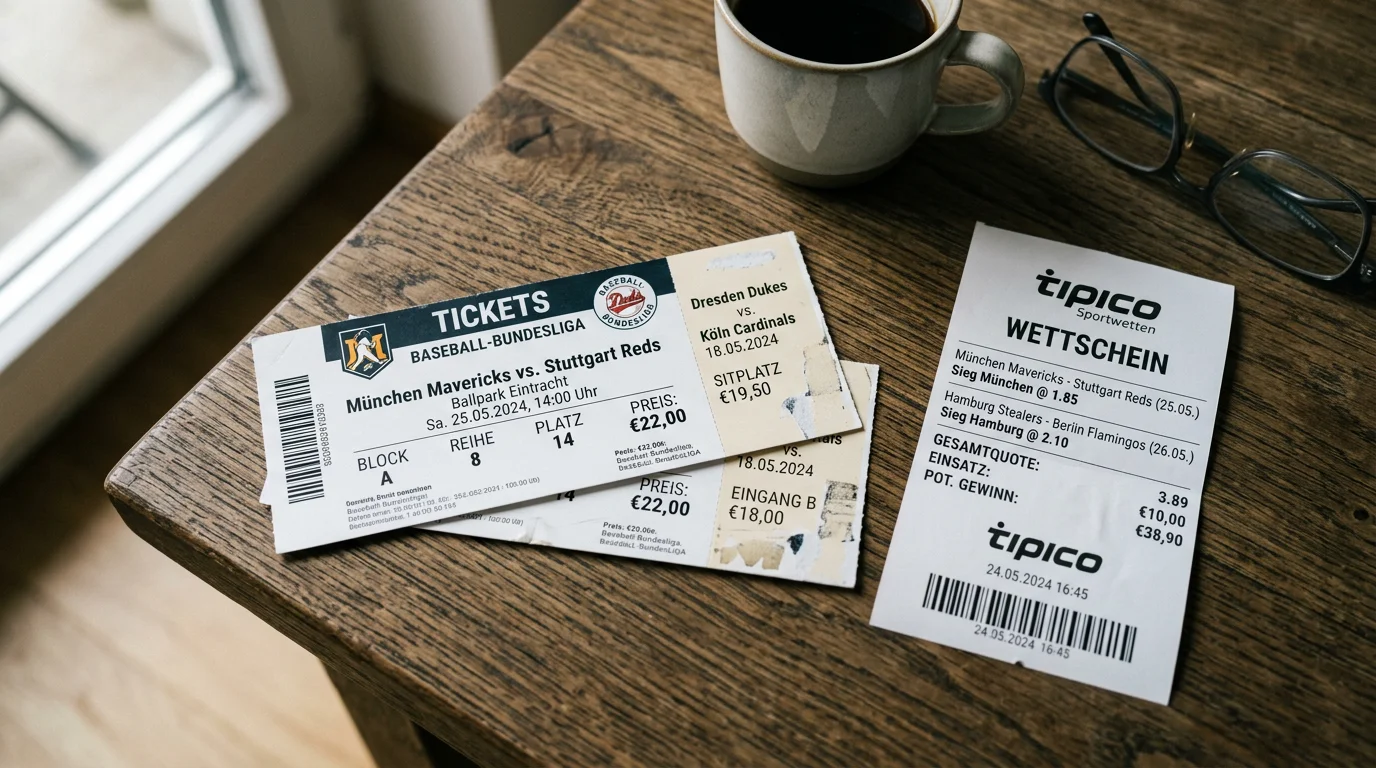 Baseball-Wettscheine und Tickets für Quotenvergleich auf einem Tisch