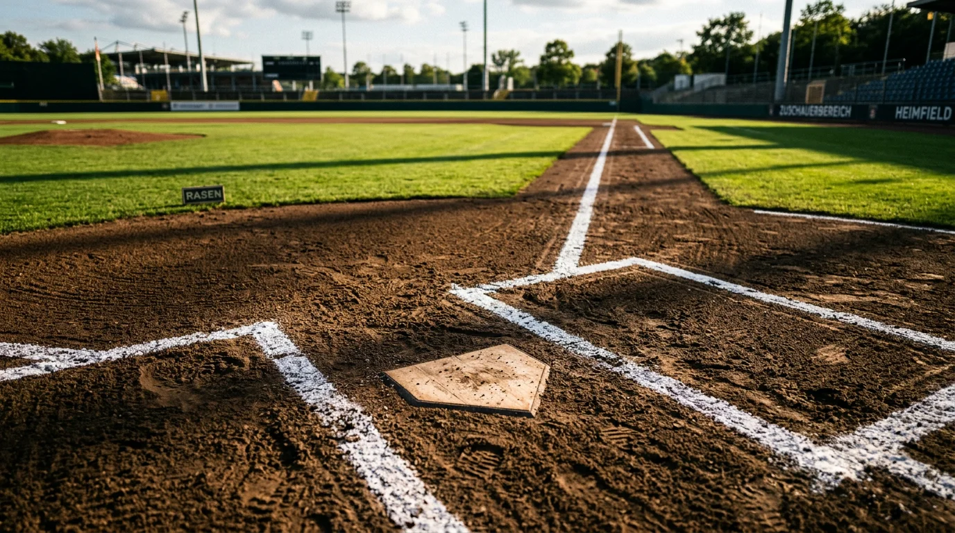 Baseball-Spielfeld mit Innings-Anzeige und Scoring-Tafel für Wettende