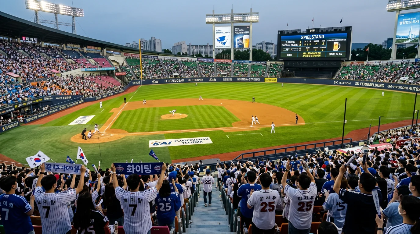 KBO-Stadion in Südkorea mit koreanischer Anzeigetafel für Baseball-Wetten