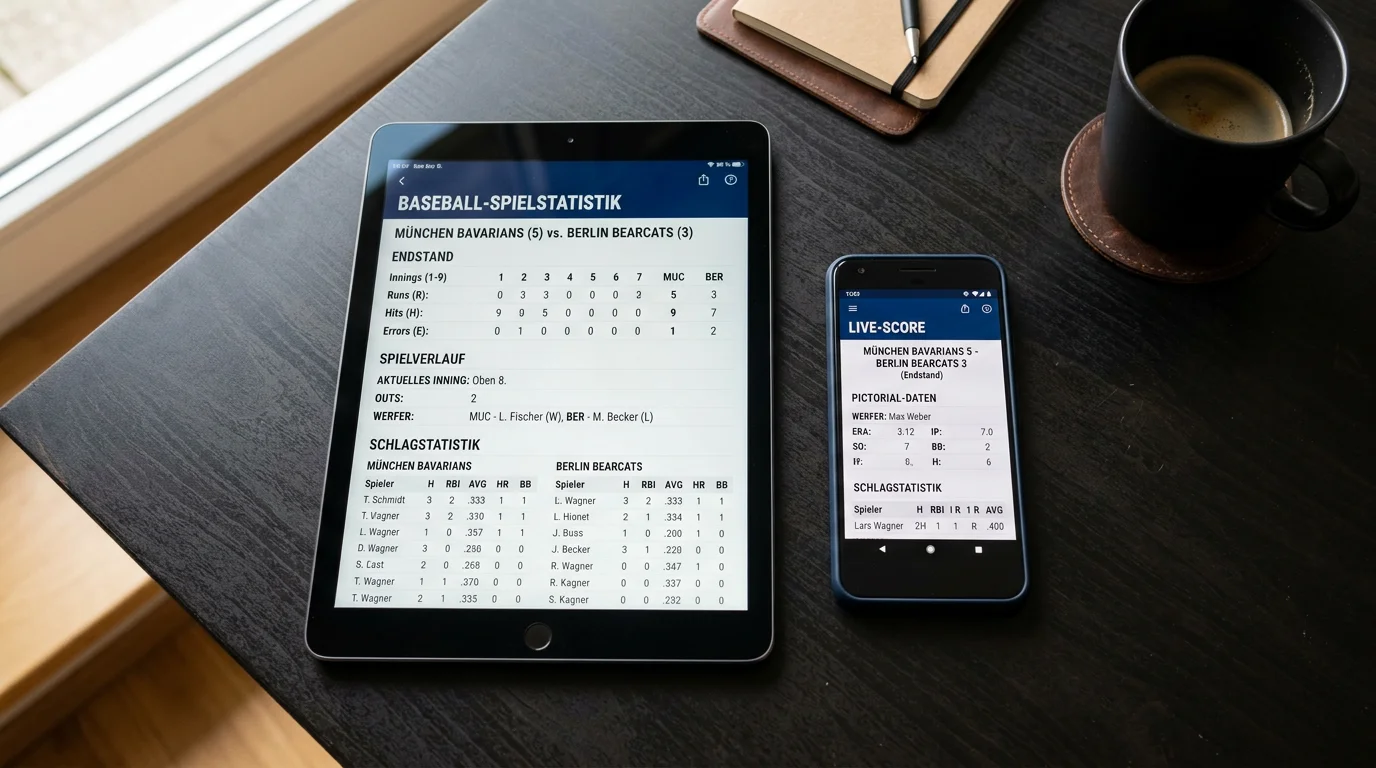 Smartphone und Tablet mit Baseball-Live-Statistiken als Wetttools