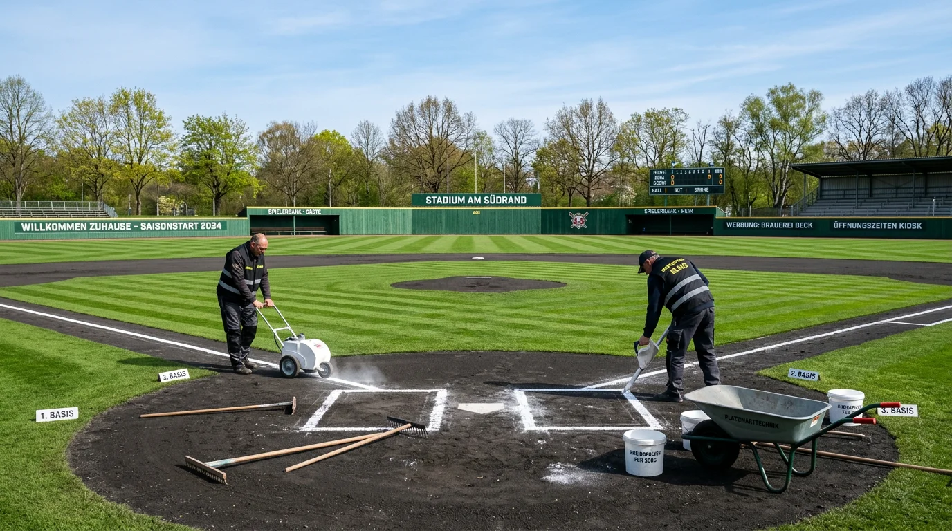 Baseball-Feld wird für die Saison vorbereitet mit frischen Kreidelinien