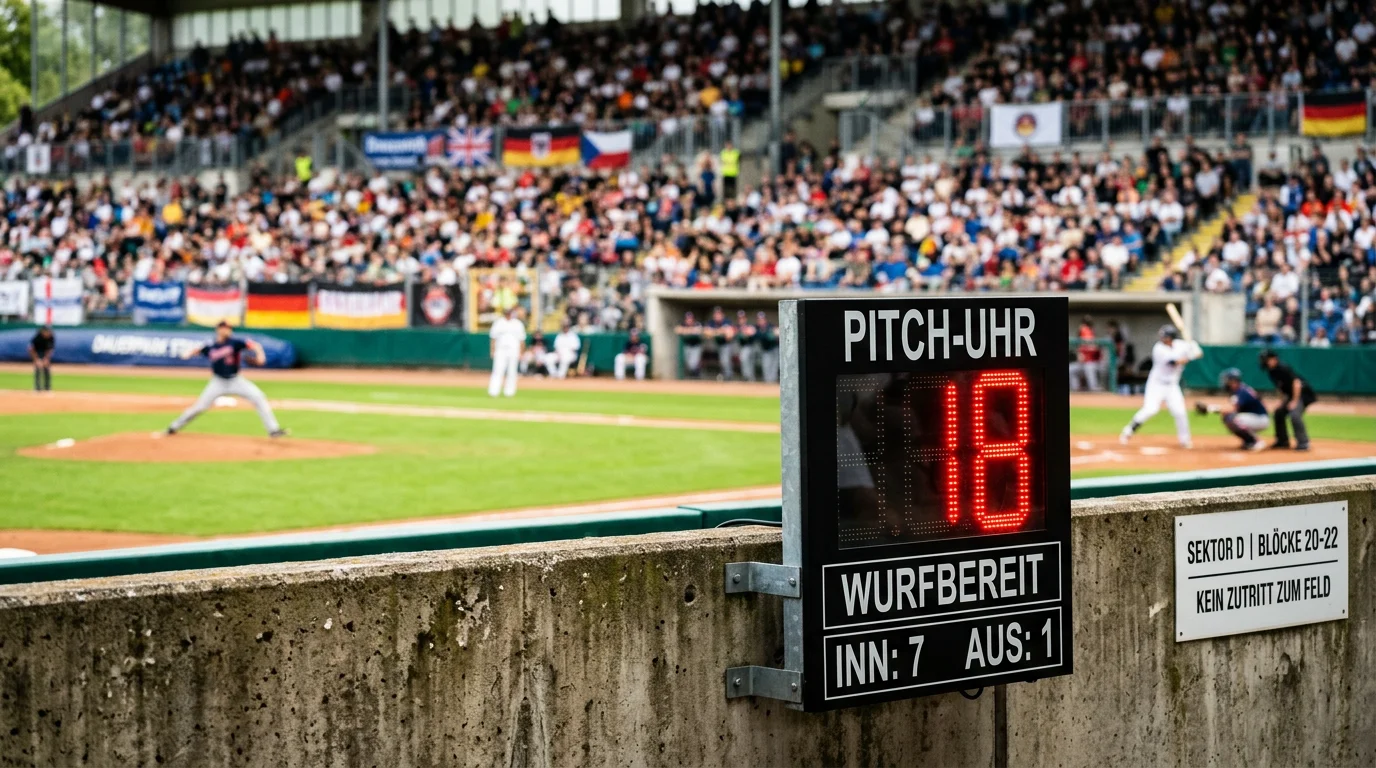 Pitch-Clock-Timer an der Stadionwand bei einem MLB-Spiel