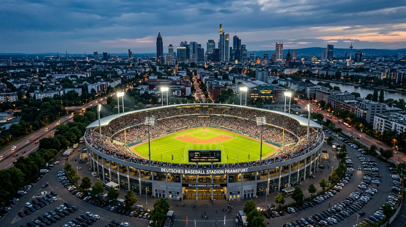 Großes Baseball-Stadion aus der Vogelperspektive für globalen Sportwetten-Markt
