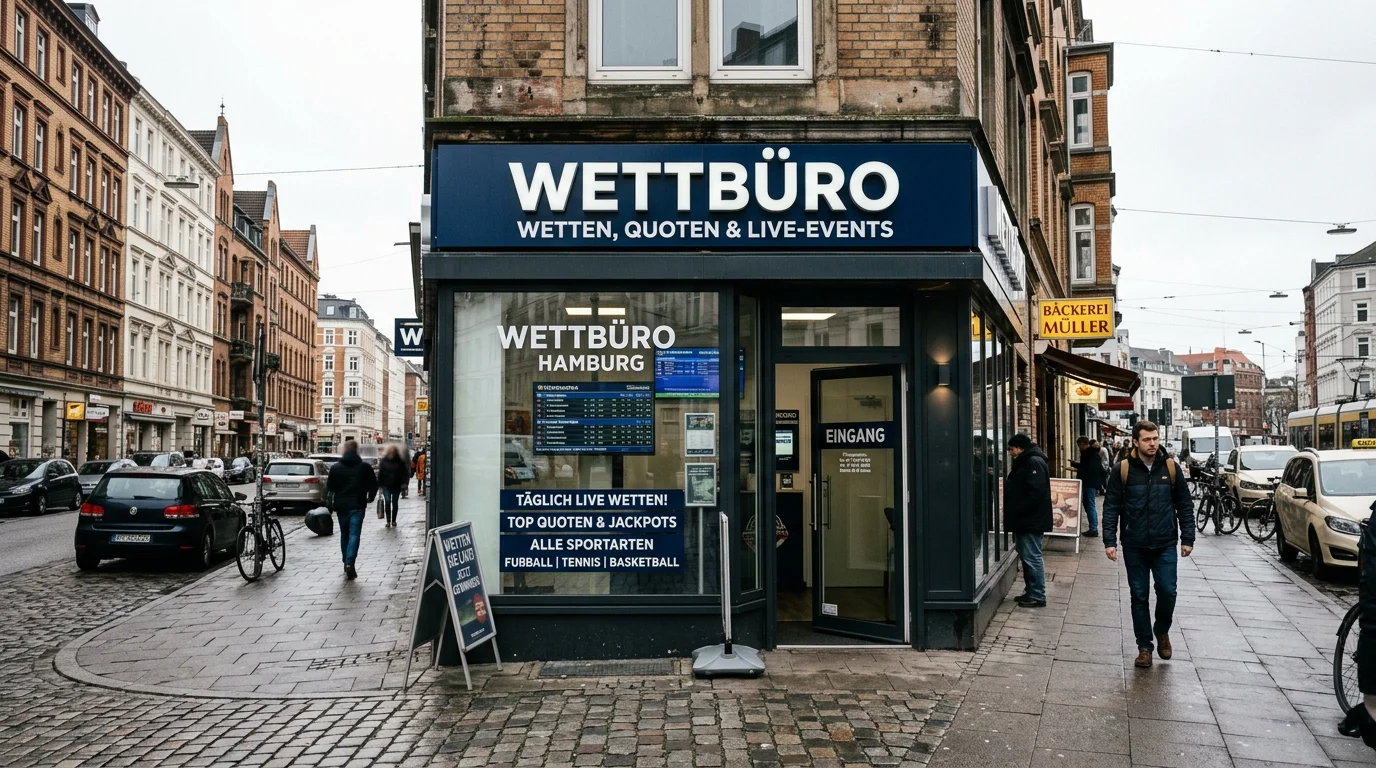 Deutsches Wettbüro-Eingang als Symbol für Sportwetten-Regulierung